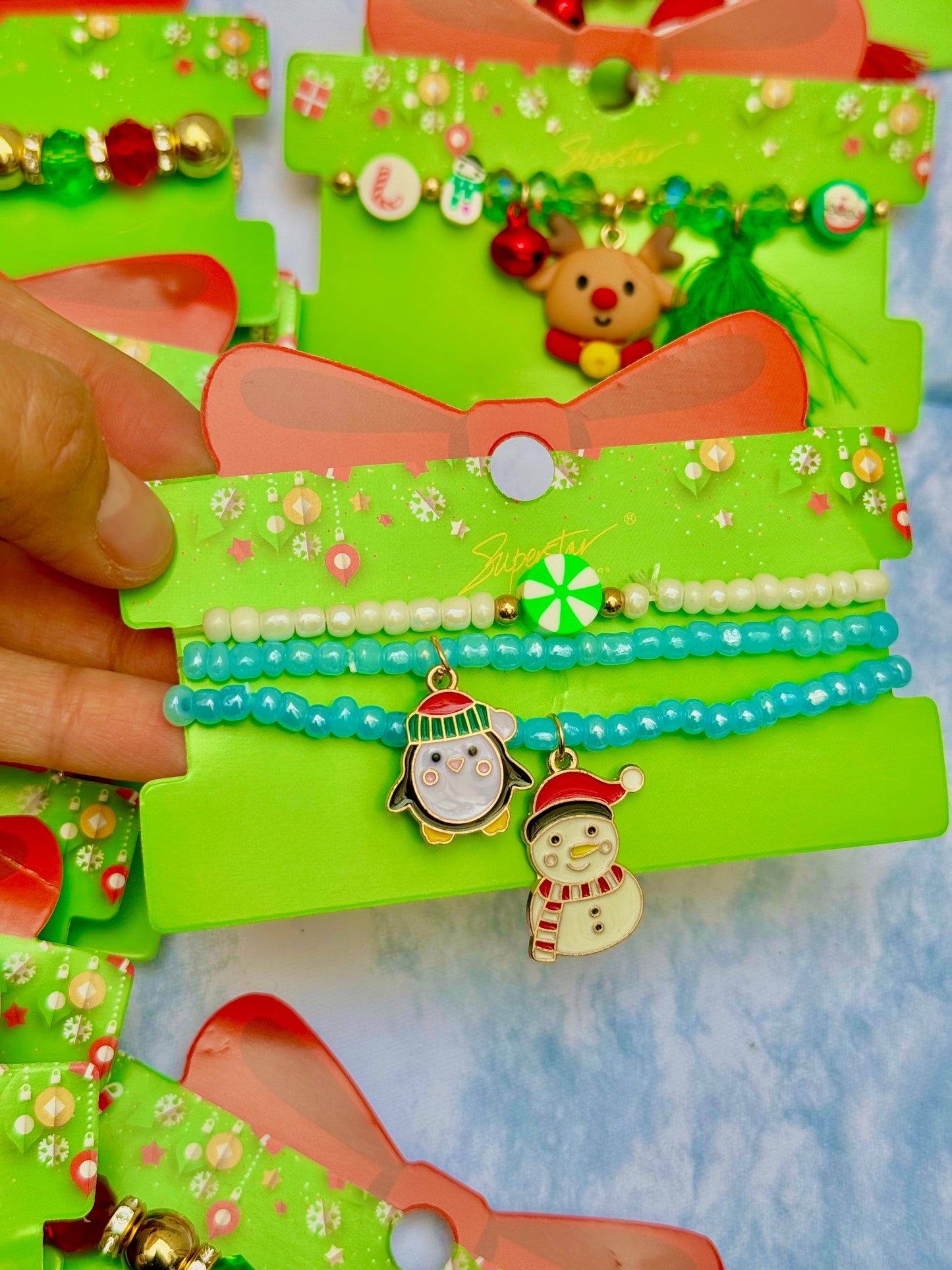 B137M Set pulseras Navidad muñeco nieve chaquira