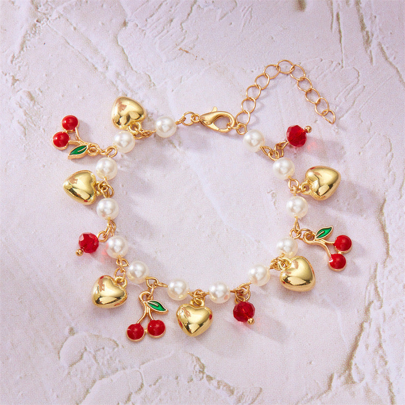 J485 Pulsera cerezas aleacion perlas 16cm