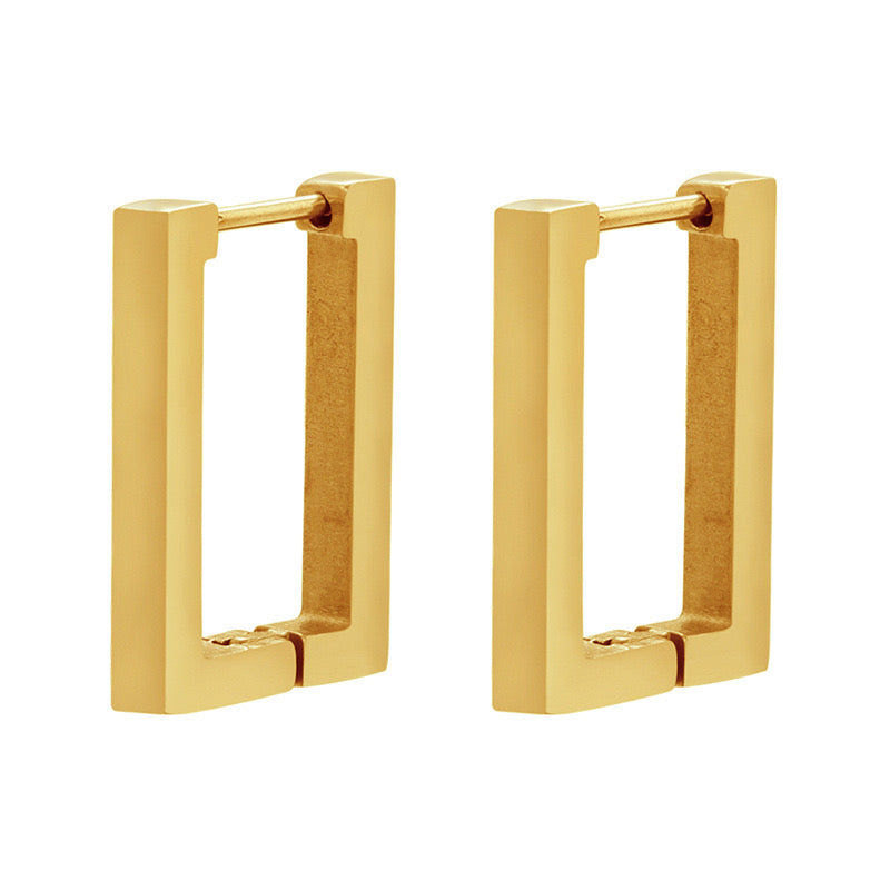 E2597 Aretes rectangulo acero inoxidable chapado en oro 18k 2cm