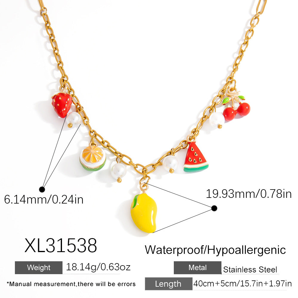 C645 Collar frutas sandia cereza naranja acero inoxidable largo 24cm