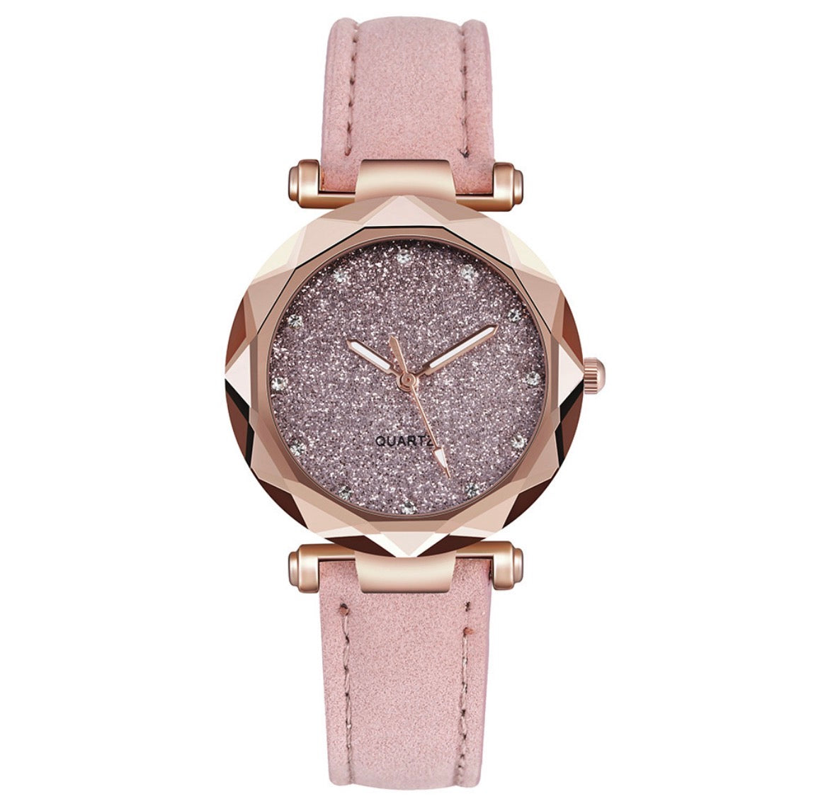 R165 reloj rosa brillante hebilla cuero sintetico