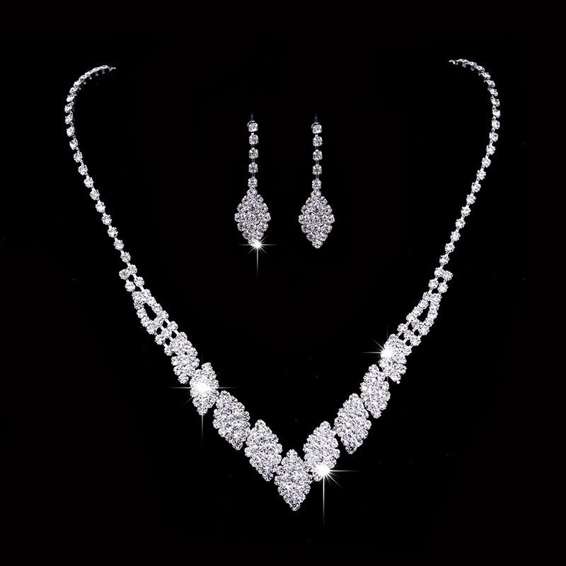 C1020 Conjunto de collar y aretes diamantes brillantes fiesta 21cm, 3cm