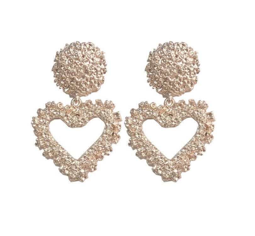 E4936 Aretes corazón dorado elegante para fiesta aleacion