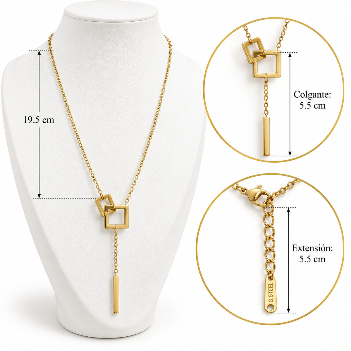 C065 Collar diseño geometrico de acero inoxidable 304