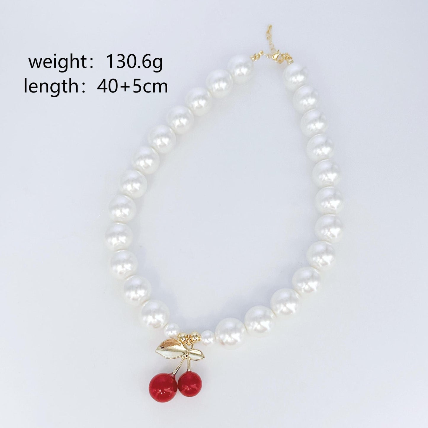 C805 collar perlas cereza roja aleacion 25cm largo 5cm dije