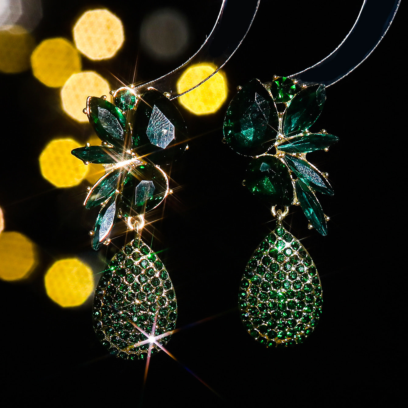 01 Aretes cristal maxi verdes elegante brillo fiesta