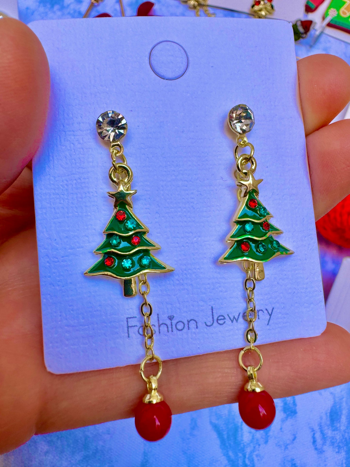 E1915 Aretes arbol Navidad colgantes esmaltado 5cm