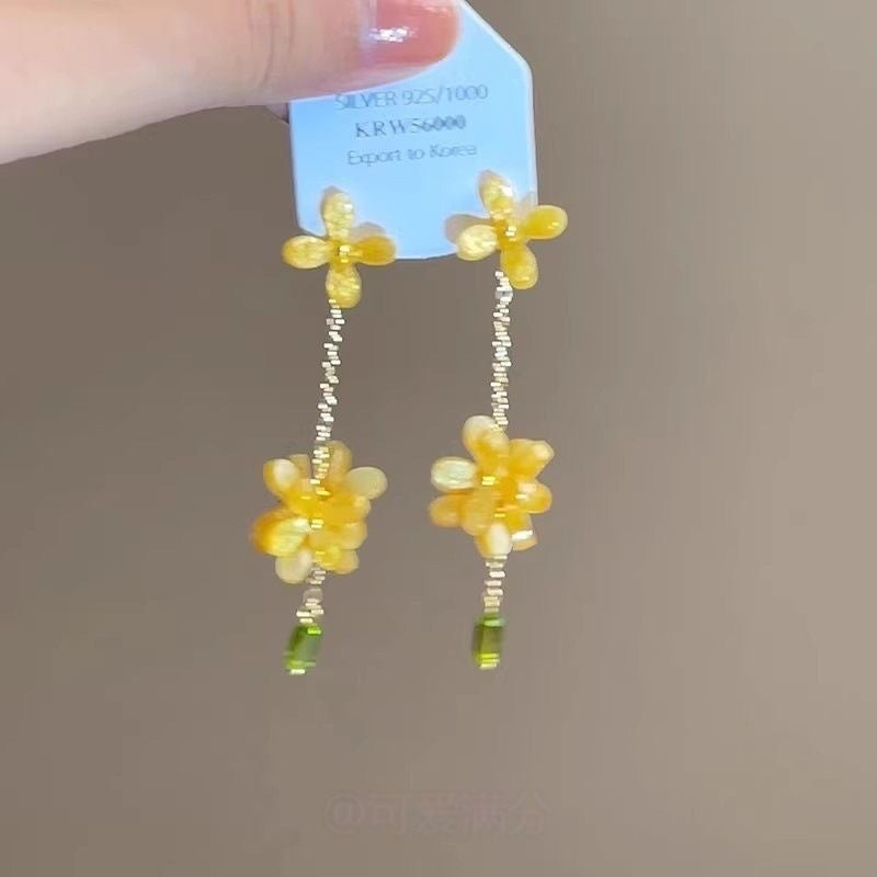 E2729 Aretes flor amarilla colgante aleacion 8cm