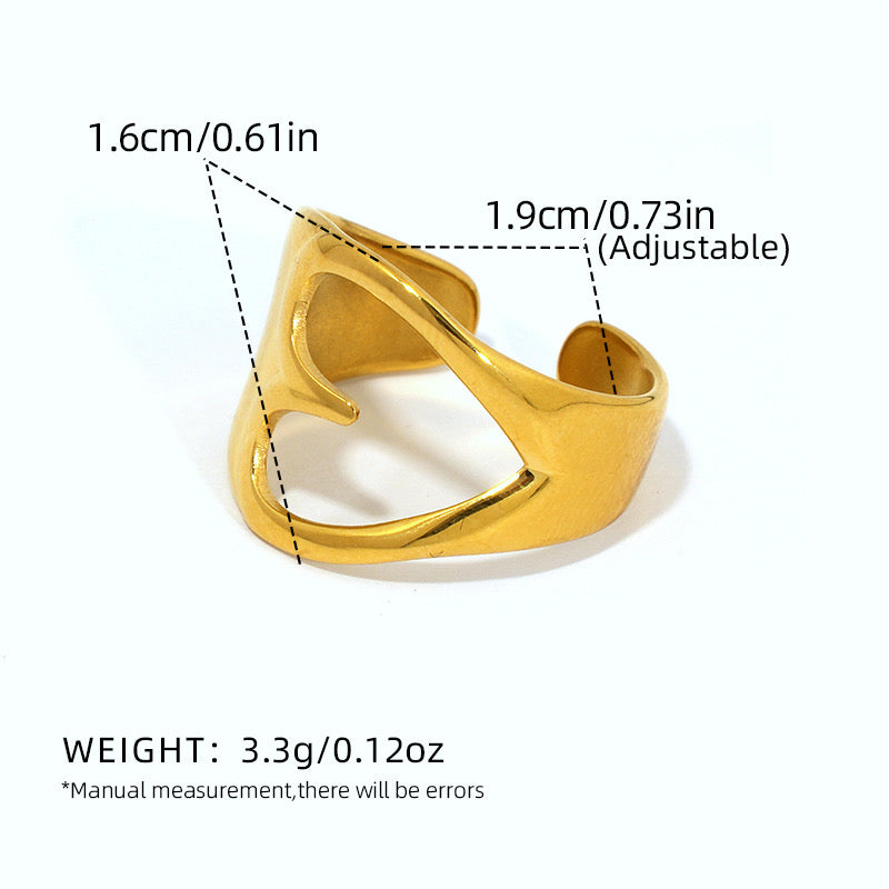 A164 Anillo dorado ajustable corazon acero inoxidable chapado en oro 18k