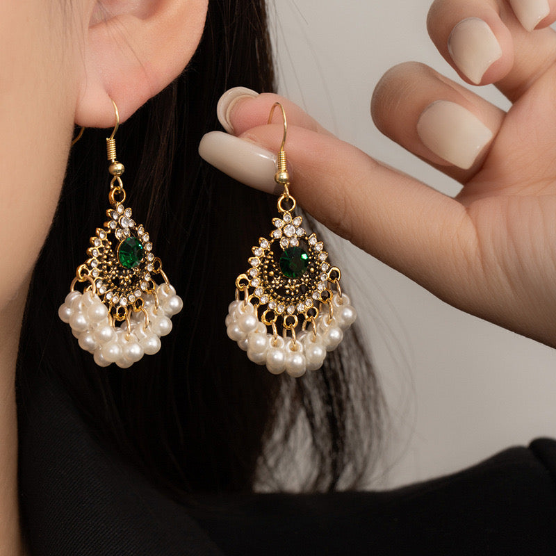 E7259 Aretes perlas fiesta aleación con cristal elegantes 5cm