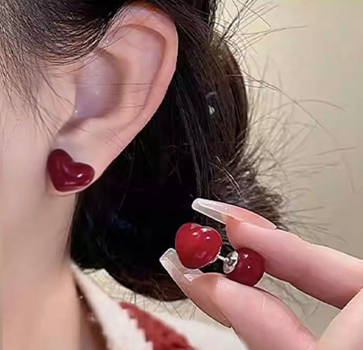 E7046 Aretes corazón rojo perla aleacion 1.5cm