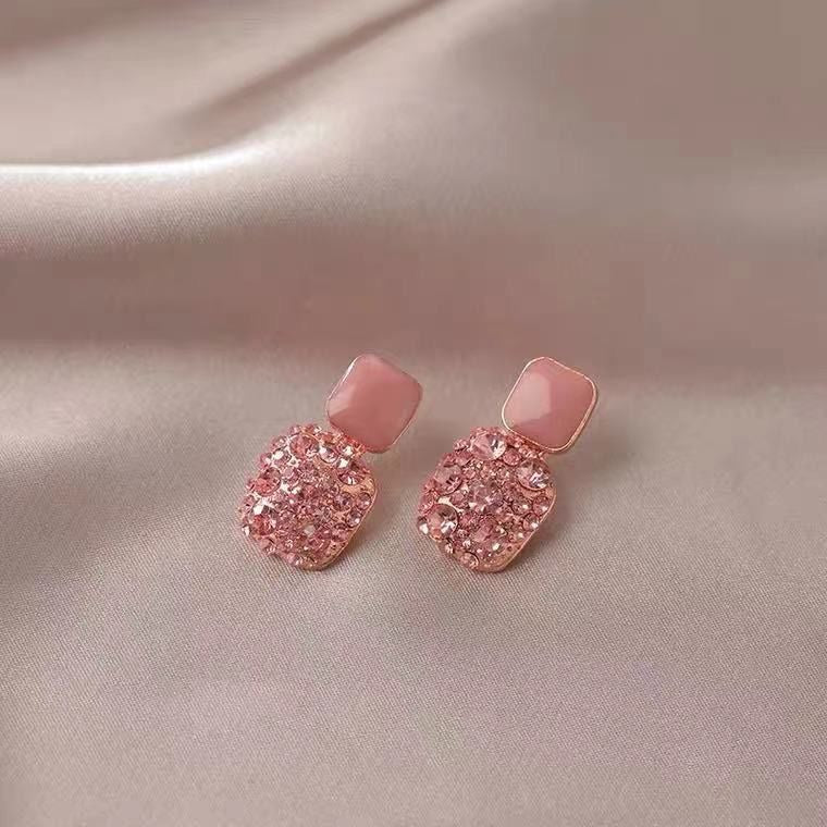 E3421 aretes cuadro rosa brillante 2.5cm
