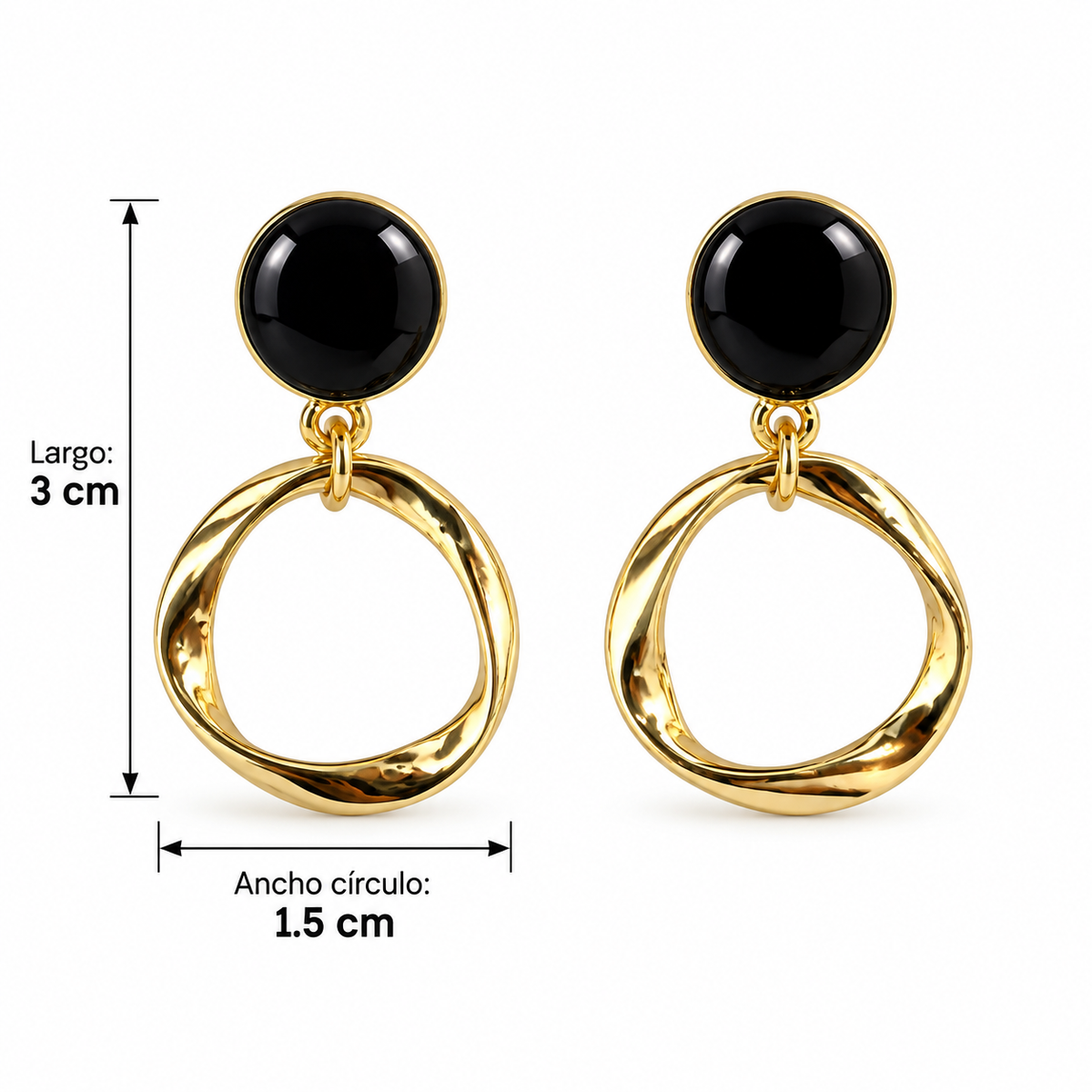 E7398 Aretes círculo negro y aro irregular de aleacion