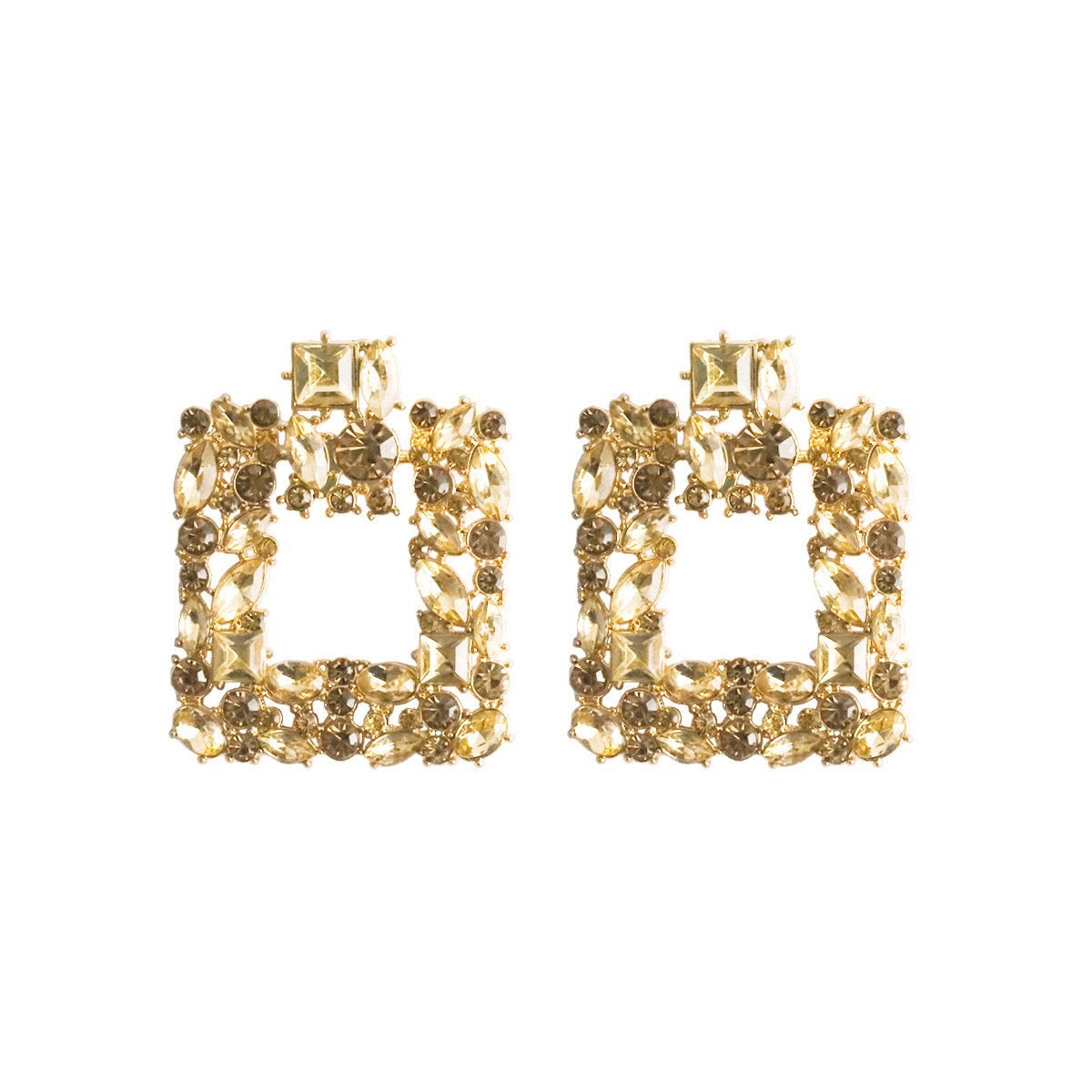 E5920 Aretes cuadro brillante color champange aleacion 6cm