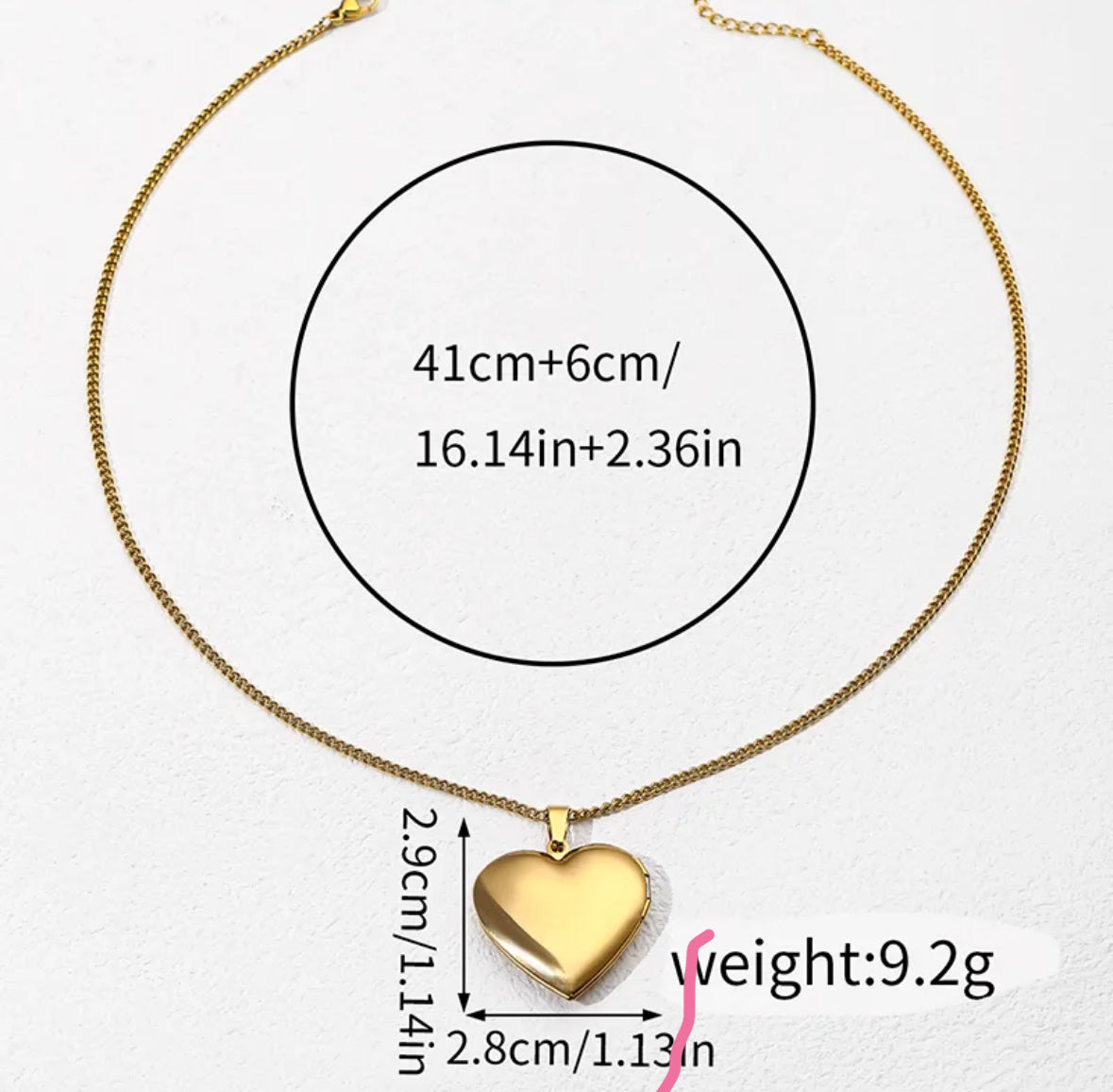 C494 Collar corazon acero inoxidable chapado en oro 18k dije 3cm