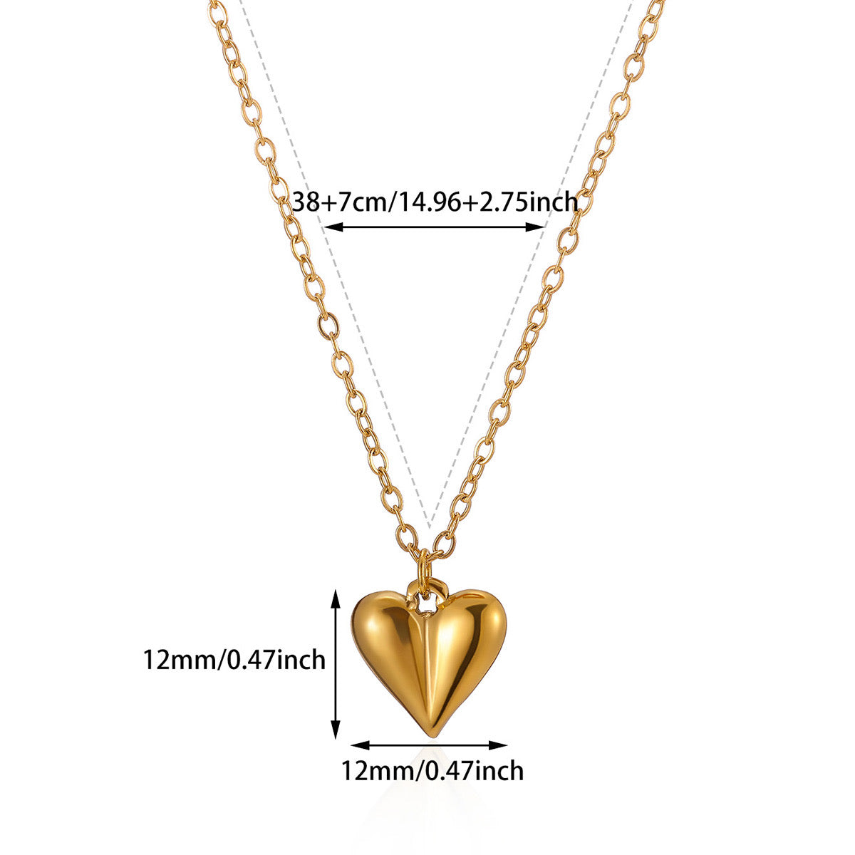 C1155 Collar corazón gota dorado acero inoxidable 22cm largo 1cm dije