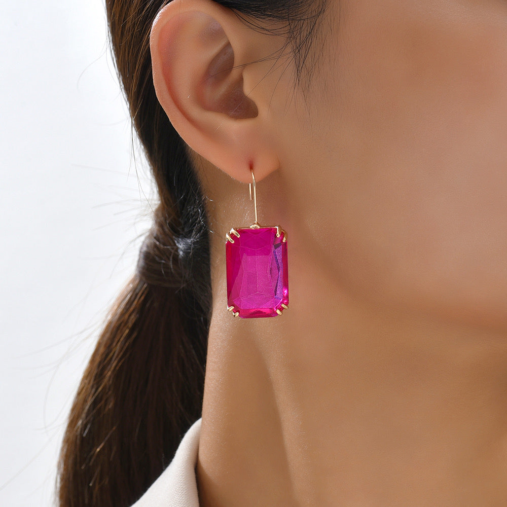 E3355F Aretes cristal fucsia aleacion 3cm