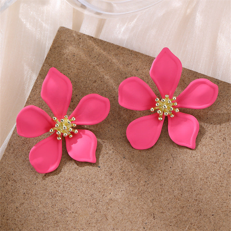 E4550 Aretes flor rosa aleacion 3cm