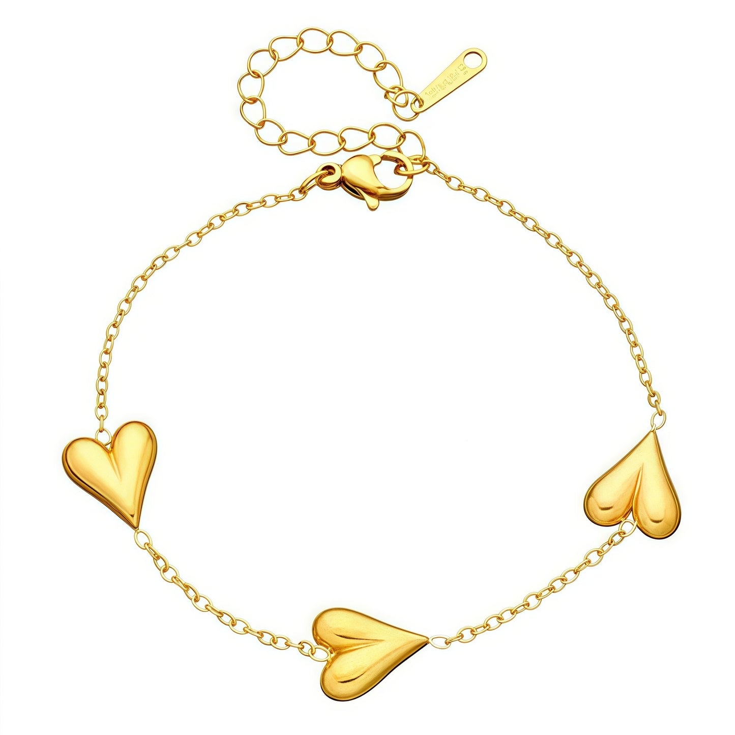 B903 Pulsera dorada corazones acero inoxidable 20cm