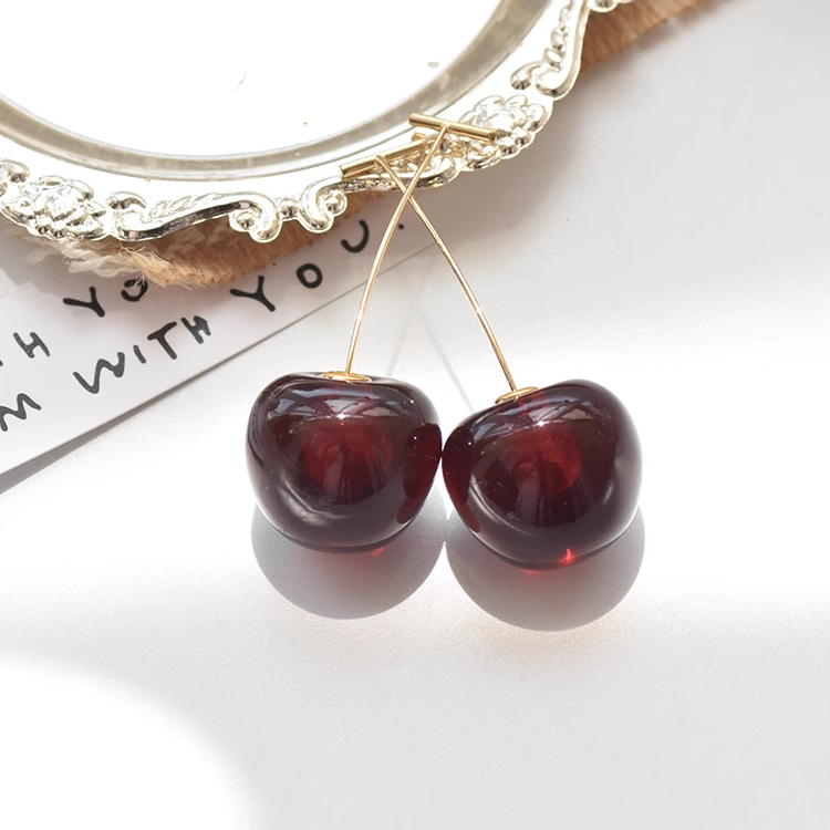 E3549 Aretes cereza rojo quemado aleacion 6cm