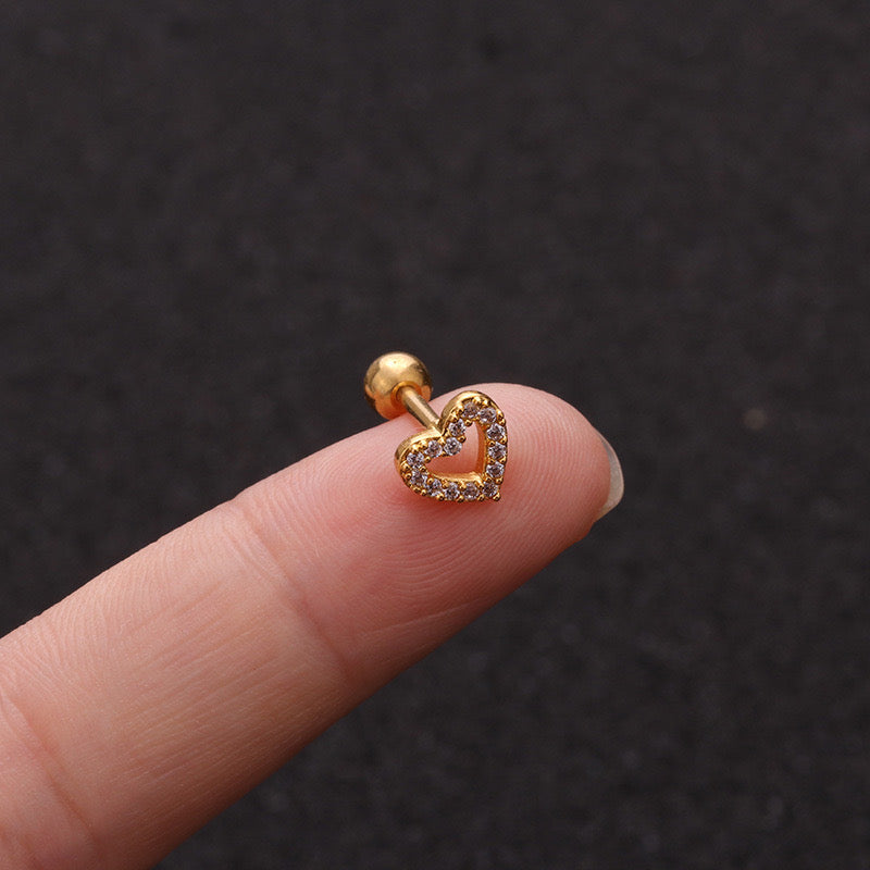 E28230 Broquel 1 pieza dorado corazon acero inoxidable zirconia 1cm
