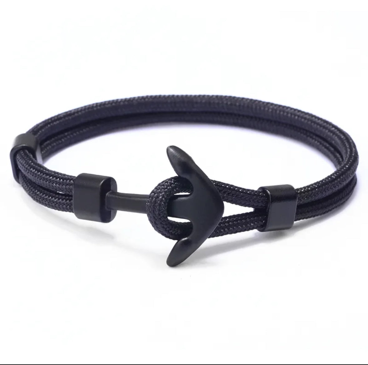 B322 Pulsera caballero negra timon ancla moda poliester aleacion 21cm