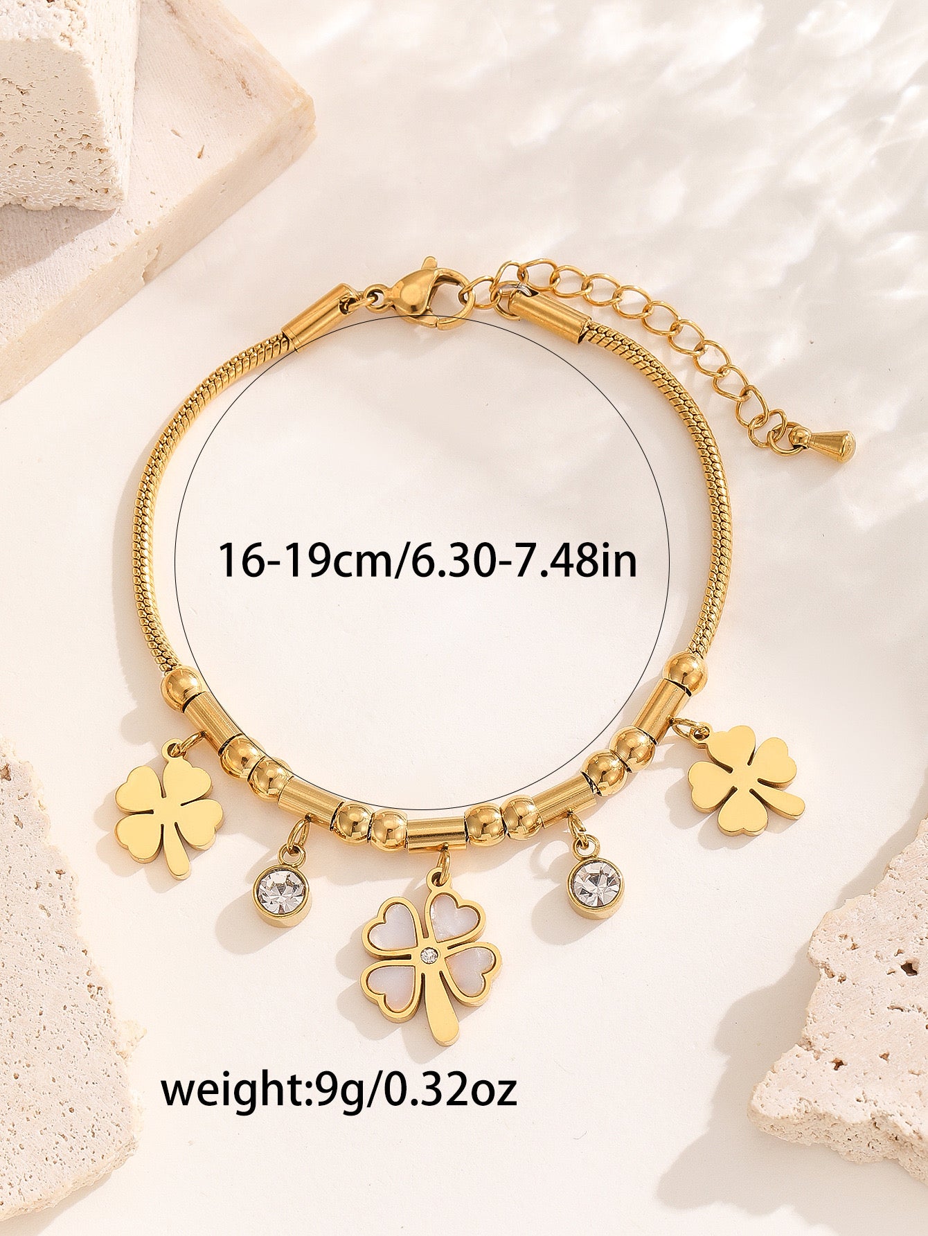 B639 Pulsera trébol dorada acero inoxidable 21cm