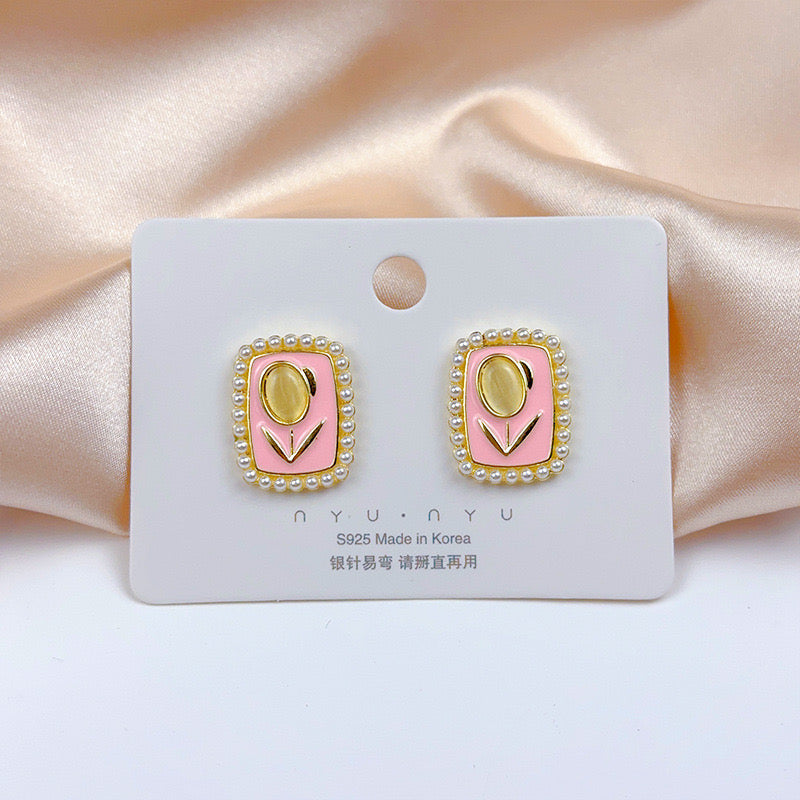 E2295 Aretes tulipan poste de plata esmaltado 2cm