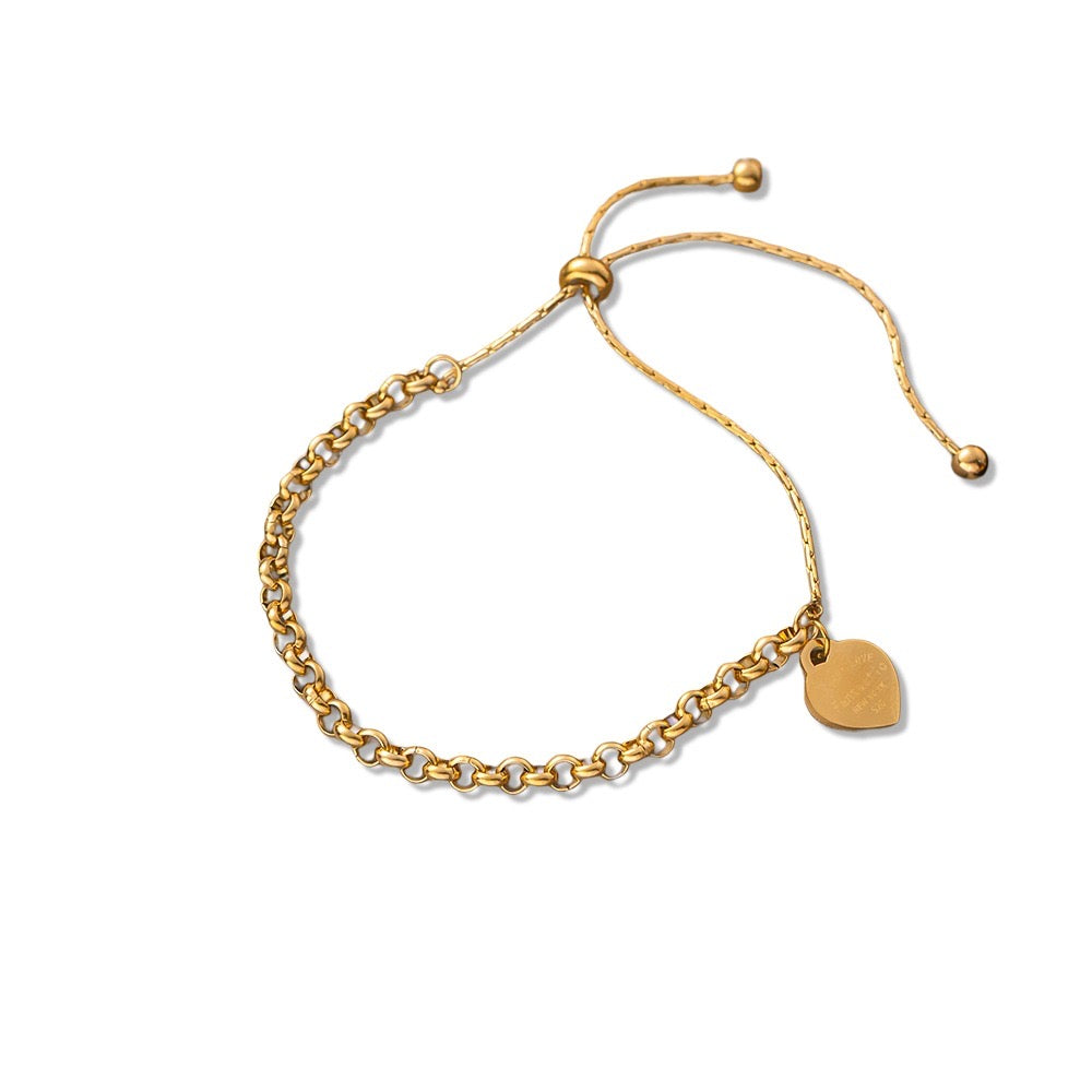 B553 pulsera dorada corazon ajustable acero inoxidable