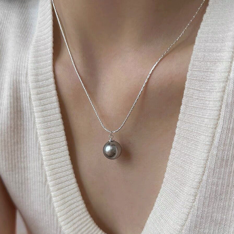 C1004  collares, esfera plateada, cero de titanio, 22 cm de largo 1 cm dije