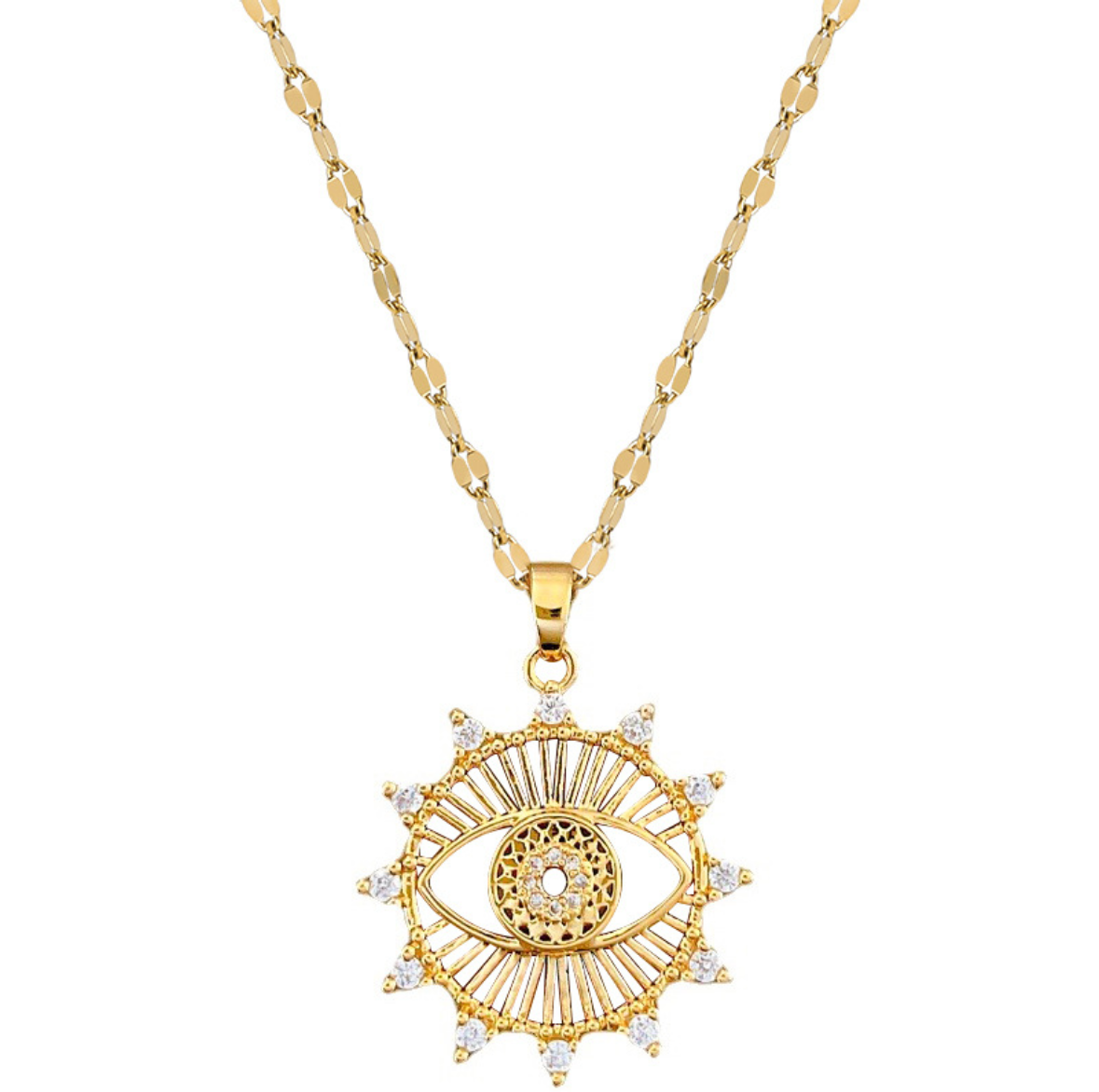 C1060 Collar sol ojo dorado acero inoxidable 21cm, 2.5cm dije