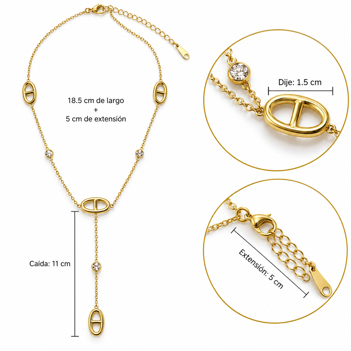C050 Collar diseño elegante con diamante imitacion de acero inoxidable 304