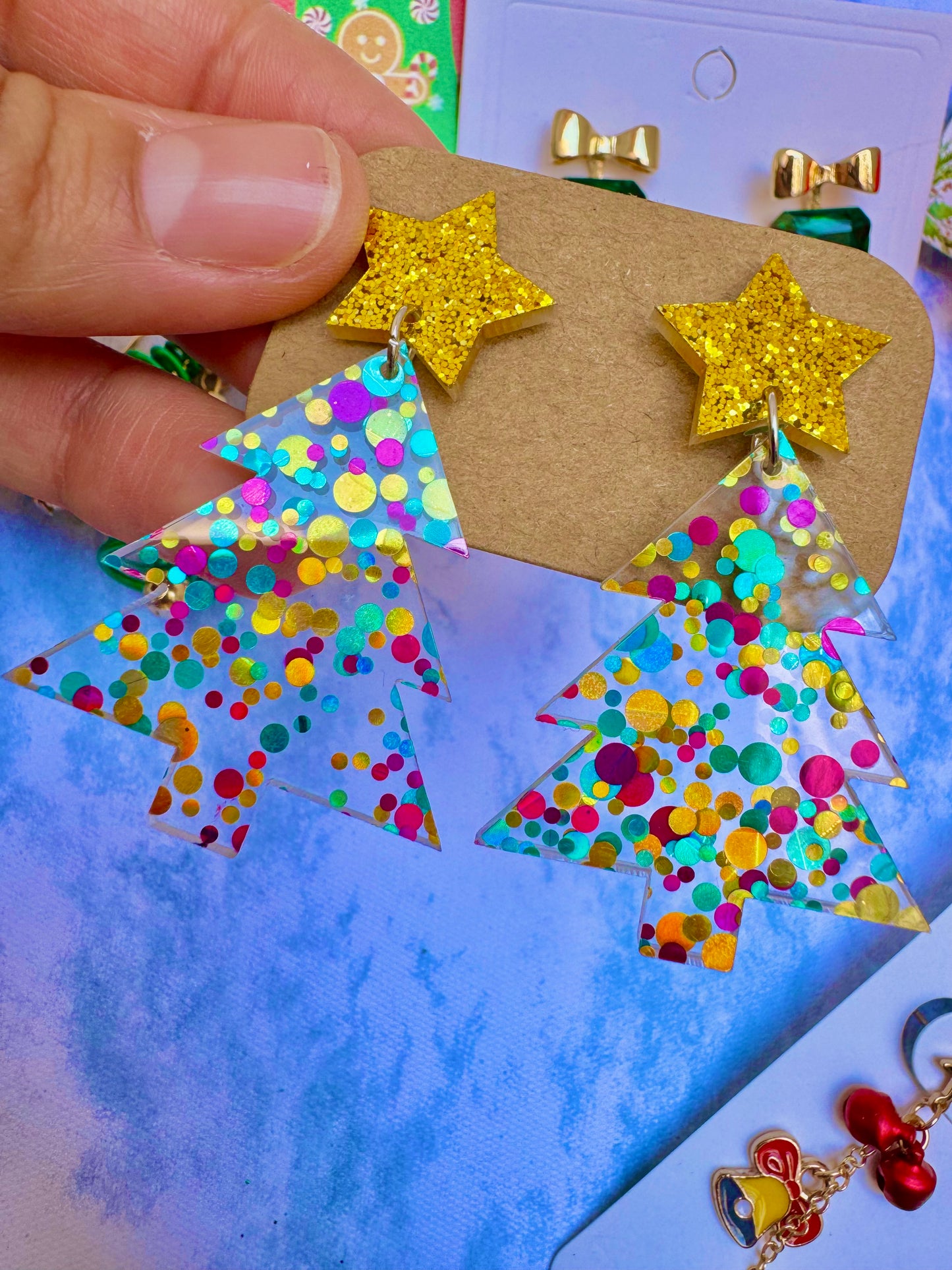 E1916 Aretes arbol Navidad acrilico estrellas colores