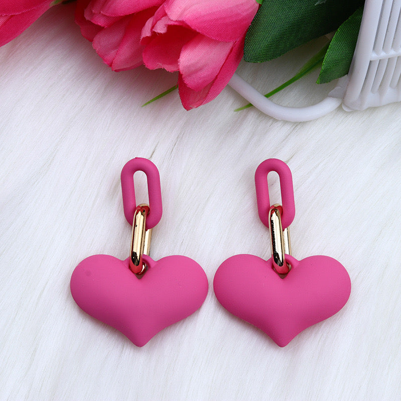 E5068 Aretes colgantes corazones rosas acrílico 4cm