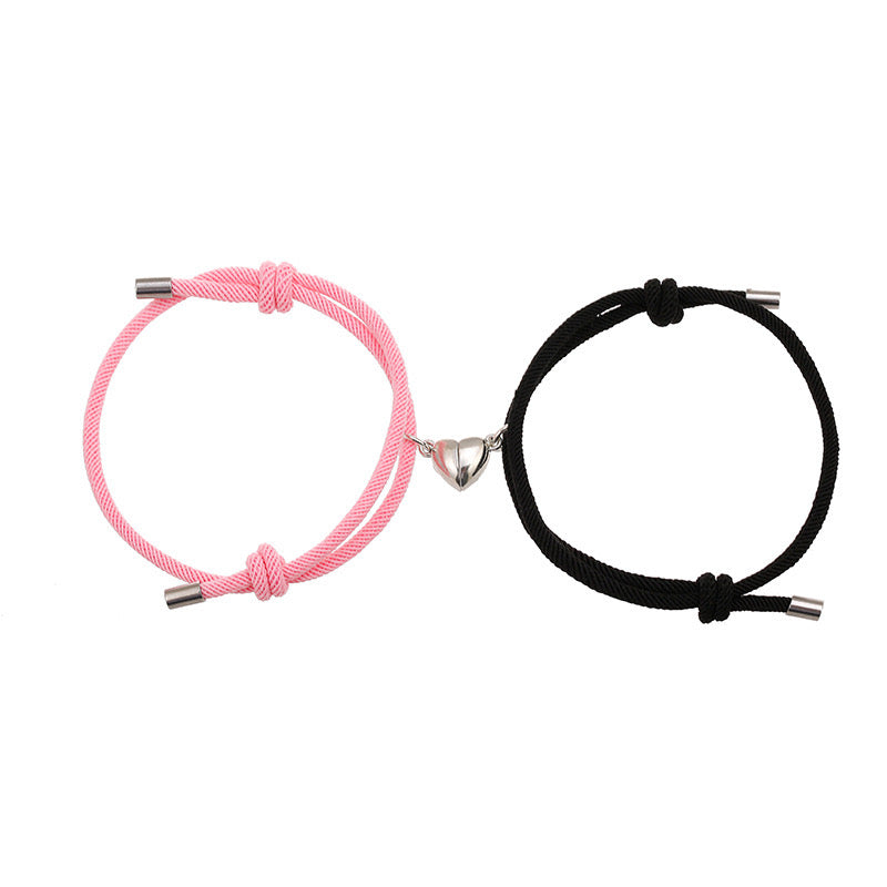 B216 Duo pulseras enamorados corazón imán rosa ajustables