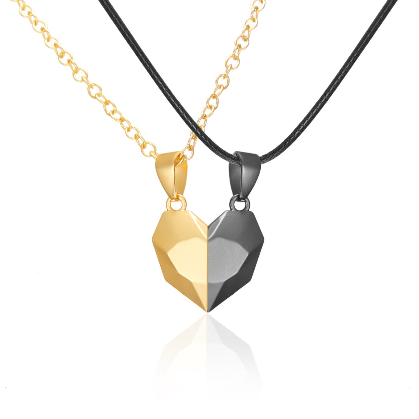 C1137 Collar dúo de pareja corazon de imán dorado y negro aleacion 22cm