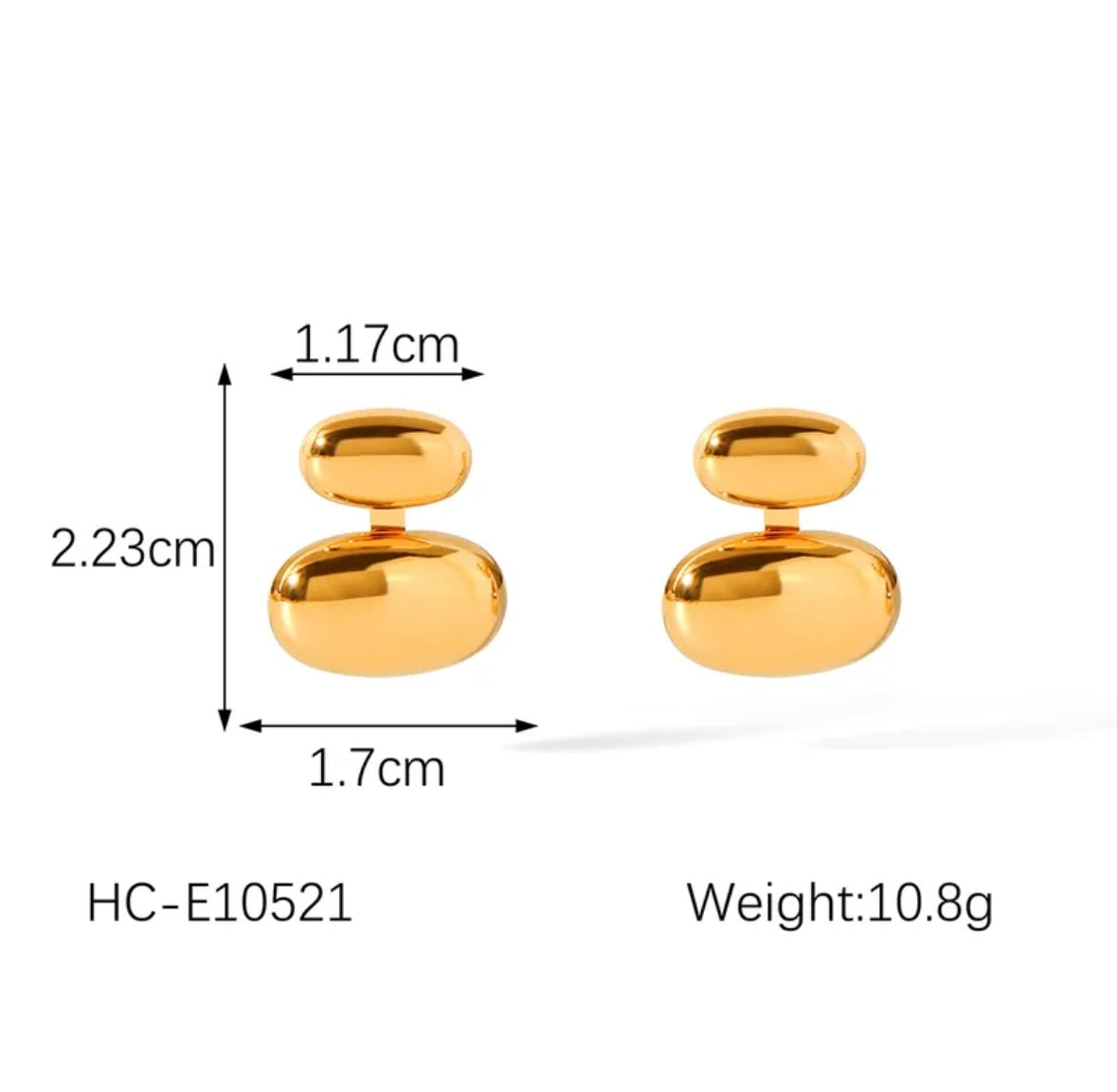 E2521 Aretes acero inoxidable chapado en oro 18K 2.2cm