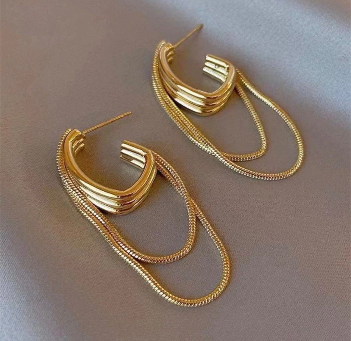 E5441 Aretes geométricos dorados colgantes aleacion 6cm