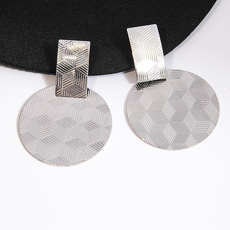 E5889 Aretes plateados circulares aleacion 8cm