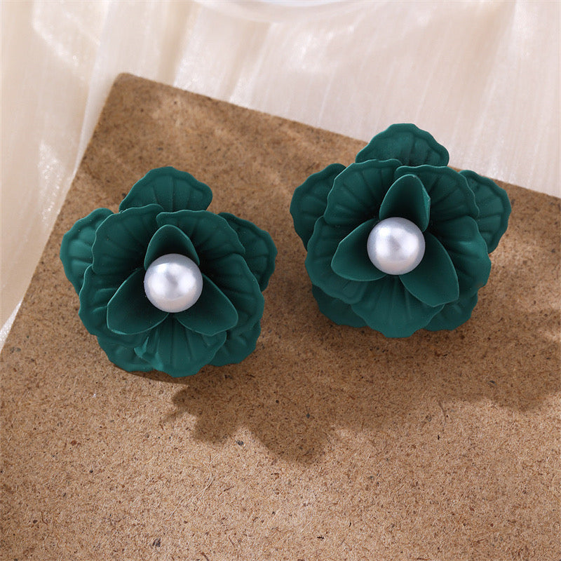 E4481 Aretes flor verde aleacion 2.5cm