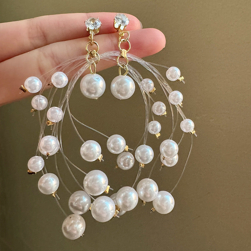 E5878 Aretes perlas colgantes aleacion 7cm