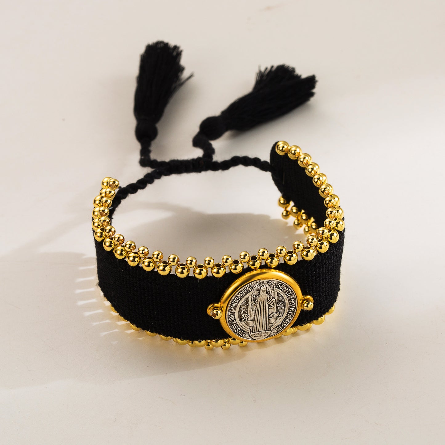 B133 Pulsera de tela San Benito forjada tejida cobre ajustable