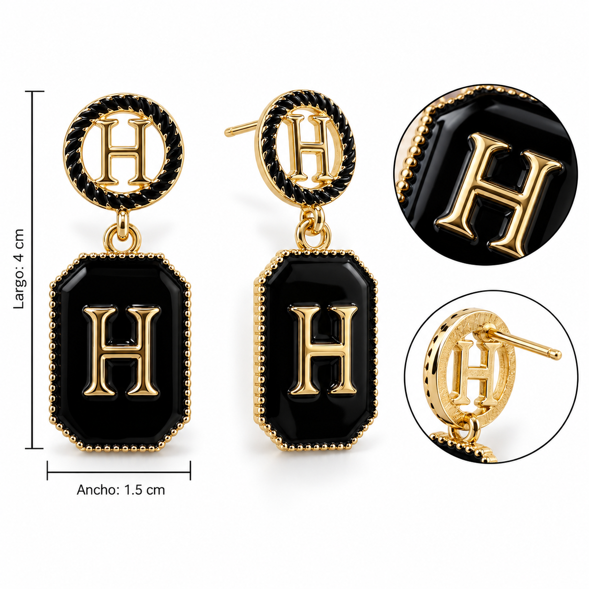 E7523 Aretes elegantes aleacion esmaltado negro