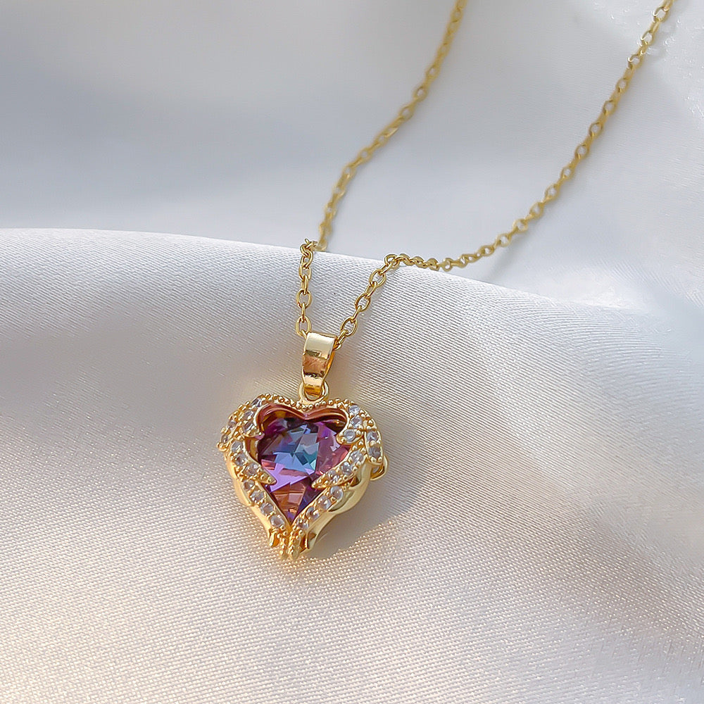 J506 Collar corazon cristal acero de titanio largo 23cm dije 2cm