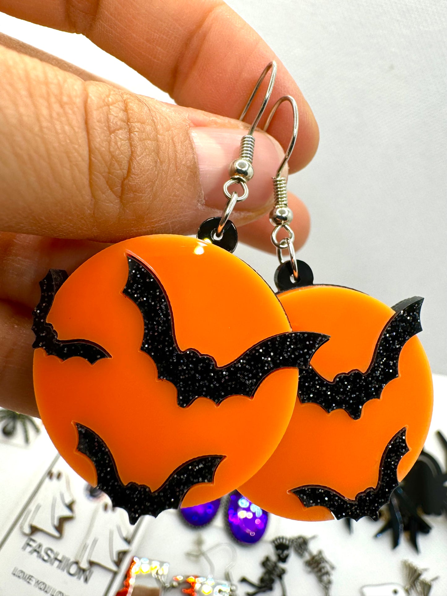 E563 Aretes Círculo Murciélagos Halloween