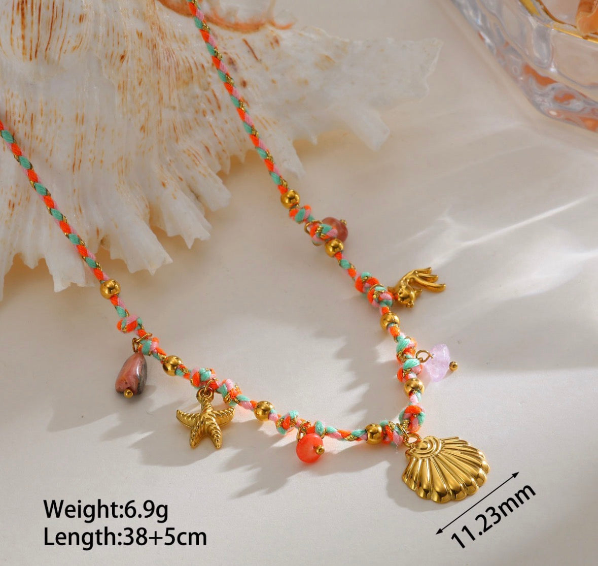 C1586 collar para mujer dijes de playa colorido acero inoxidable 304 24cm largo