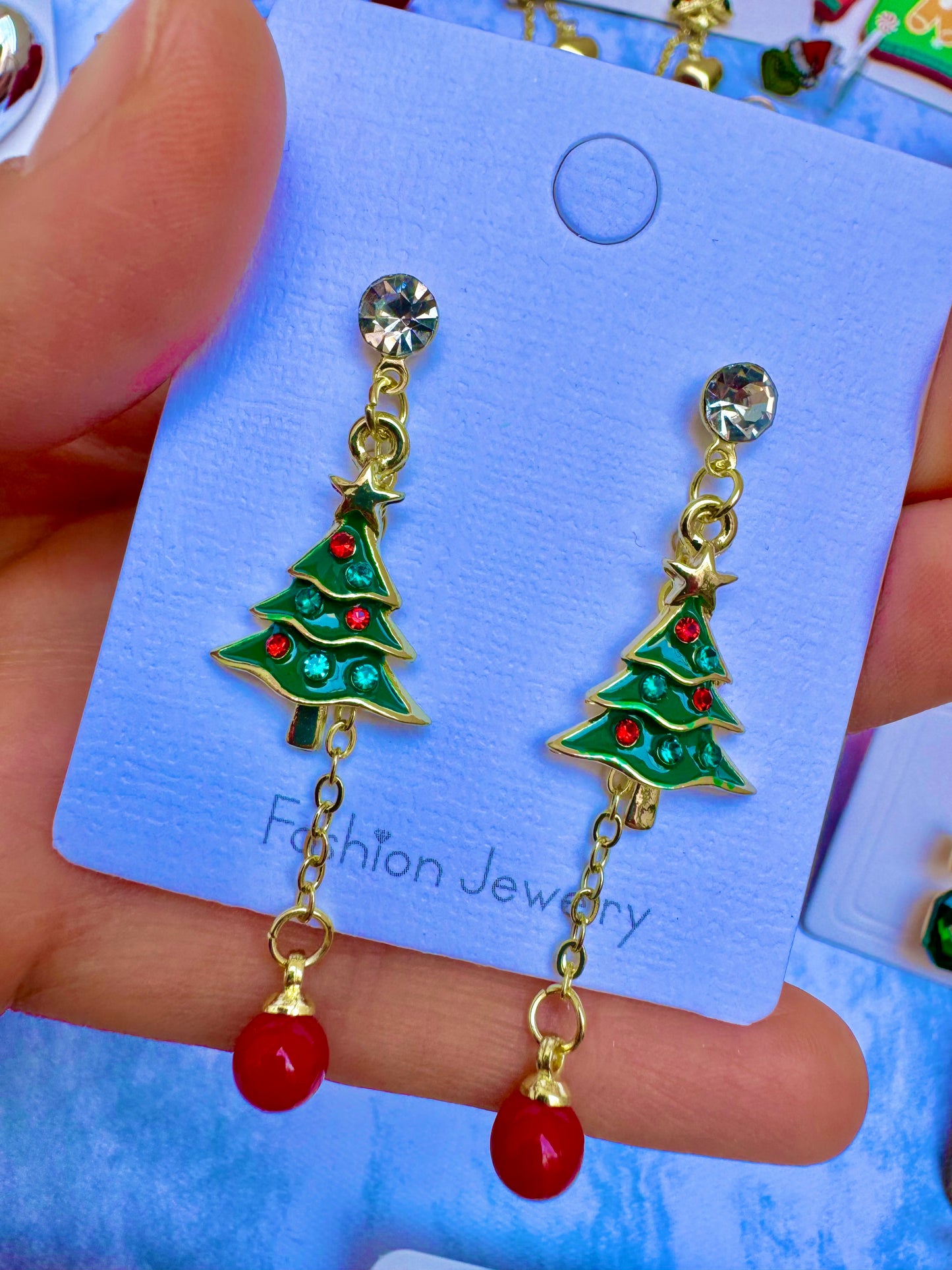 E1915 Aretes arbol Navidad colgantes esmaltado 5cm