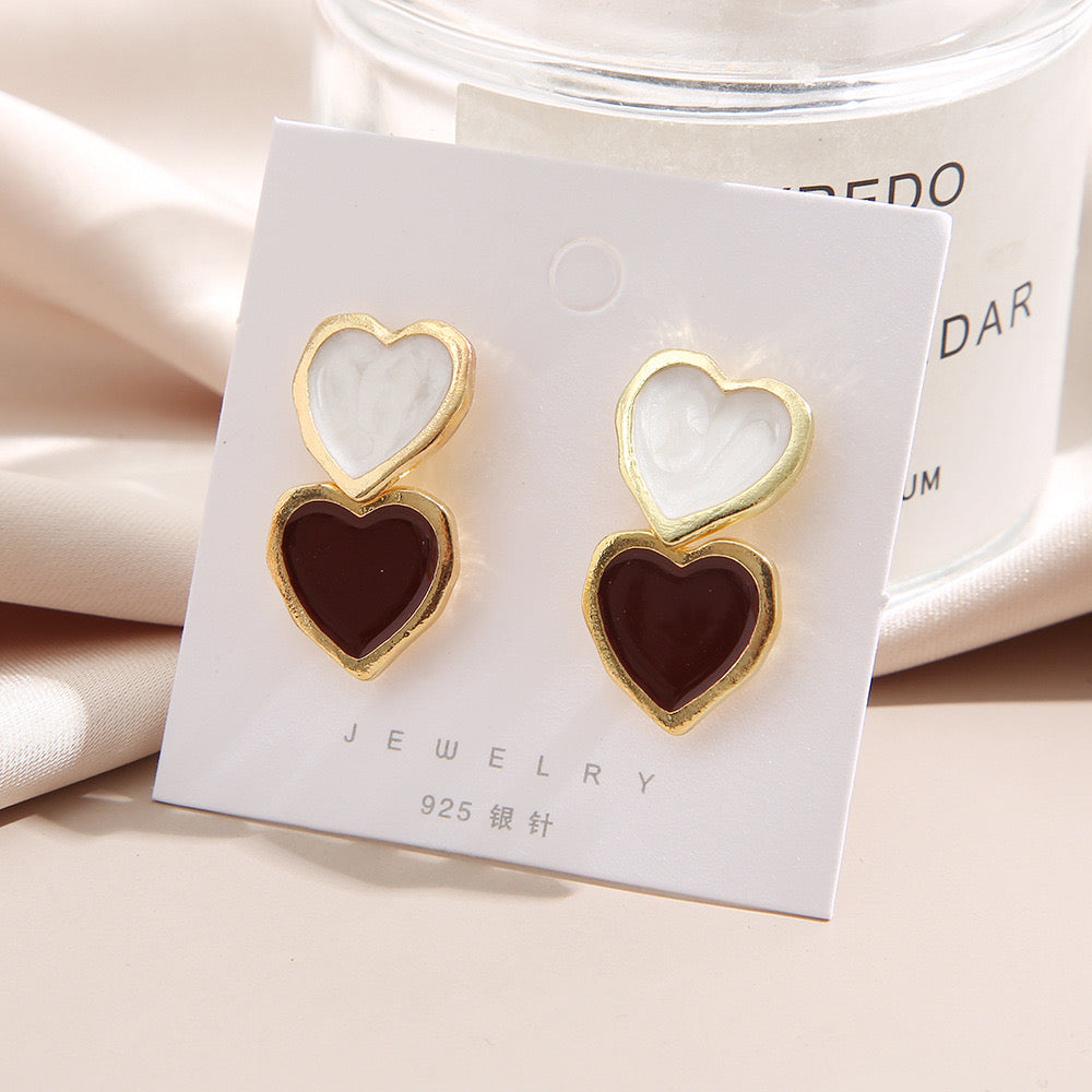 E2874 Aretes corazones aleacion esmaltado 2cm