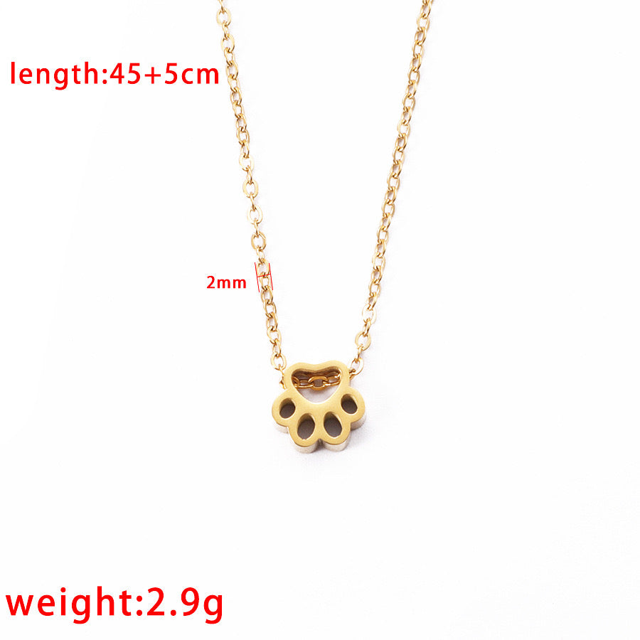 C709 Collar huella de perro acero inoxidable chapado en oro de 18k 21cm largo 1cm dije