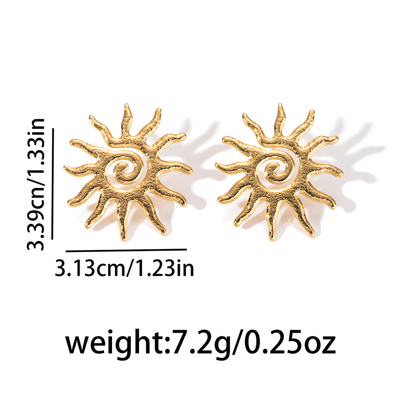 E7232 Aretes sol acero inoxidable 201 galvanizado con baño de oro 3cm